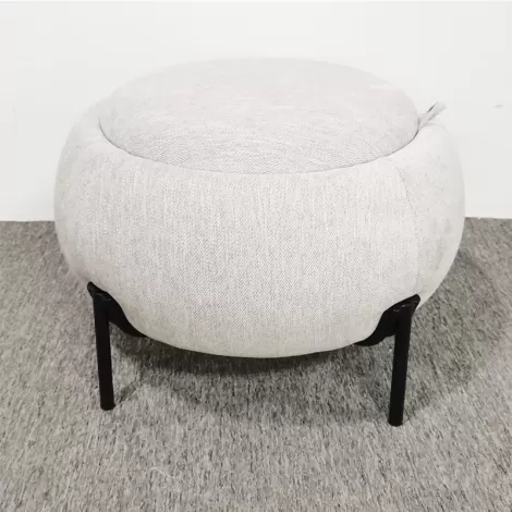 Round Storage Ottoman Black Metal Legs
